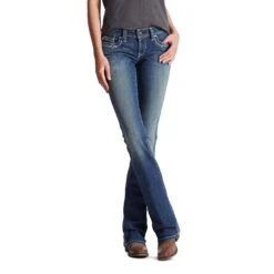 Ariat Deals Store 31 'Ariat' Women's R.E.A.L Mid Rise Stretch Entwined Boot Cut - Medium Wash