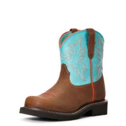 'Ariat' Youth 6" Cowpoke Fatbaby Western - Dark Brown / Turquoise -Ariat Deals Store F20 YTH WEST 10034014 3 4 front 1024x1024@2x
