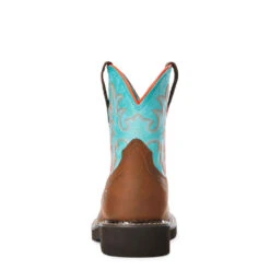 'Ariat' Youth 6" Cowpoke Fatbaby Western - Dark Brown / Turquoise -Ariat Deals Store F20 YTH WEST 10034014 heel 1024x1024@2x